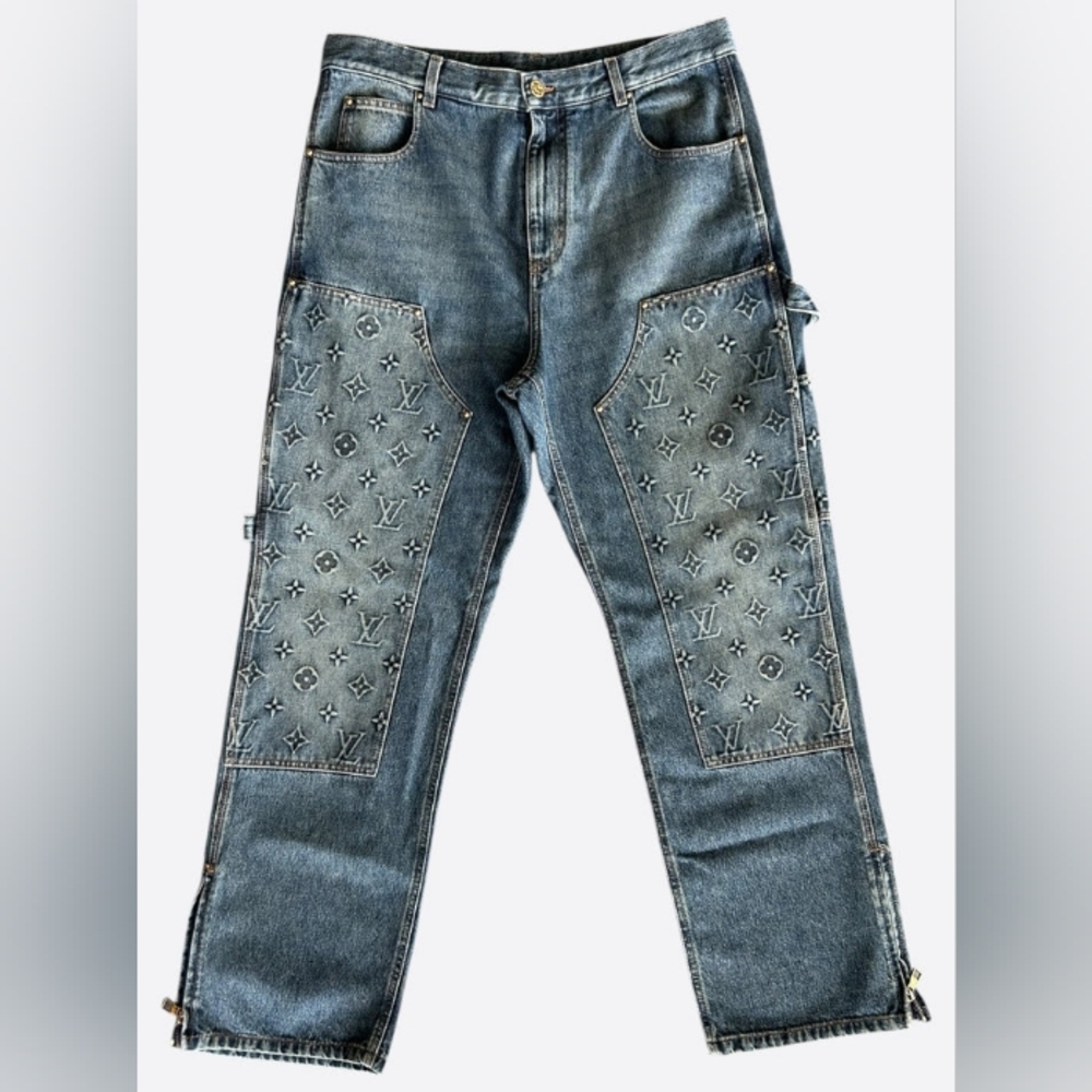 Louis Vuitton Denim Jeans with Signature Pattern Receipt In Pbotos